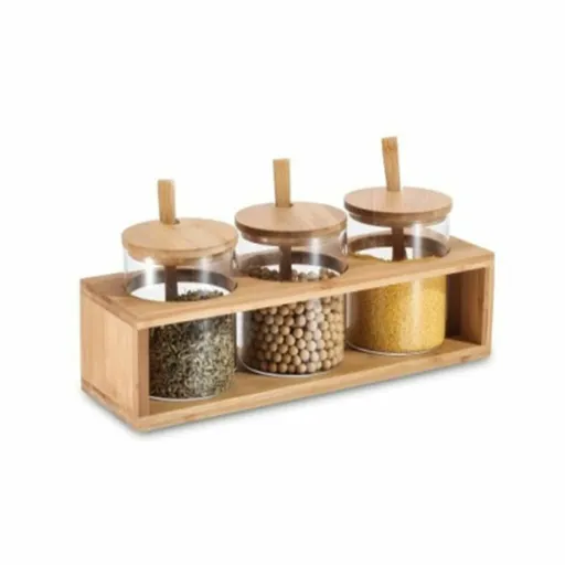 Conjunto de 3 Potes DKD Home Decor 31 x 11 x 10,5 cm Natural Bambu Vidro de Borosilicato