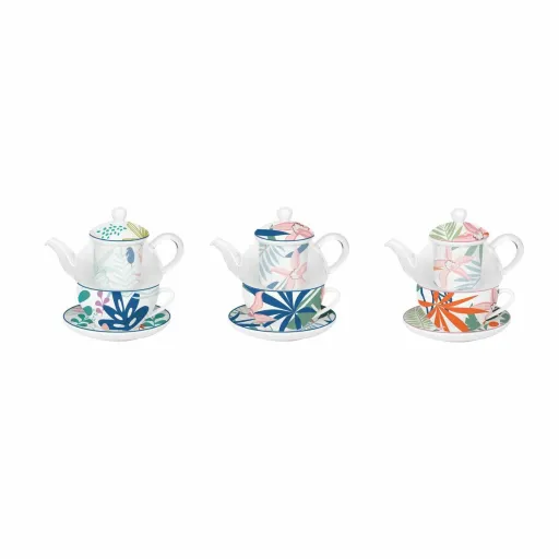 Juego da Chaleira DKD Home Decor Cristal Porcelana Azul Verde (3 Unidades)