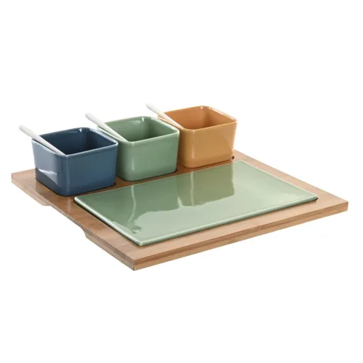 Conjunto para Aperitivos DKD Home Decor Porcelana Multicolor Bambu 8 Peças (30 x 30 x 6 cm)