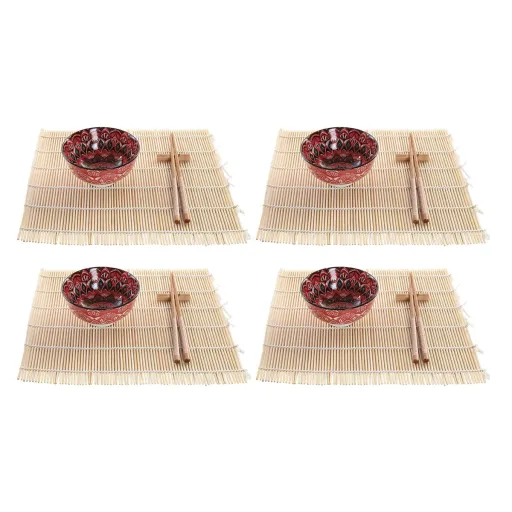 Conjunto de Sushi DKD Home Decor 14,5 x 14,5 x 31 cm Fúcsia Mandala Grés Oriental (16 Peças)