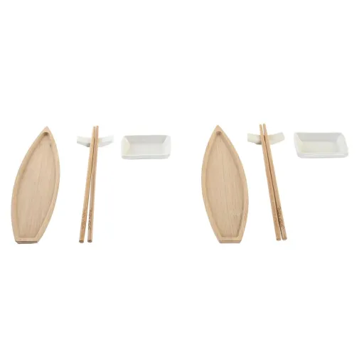 Conjunto de Sushi DKD Home Decor 8 x 5 x 2 cm Cerâmica Natural Branco Oriental