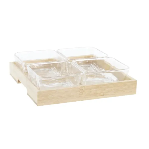 Bandeja de Aperitivos DKD Home Decor Natural Bambu Alumínio Cristal 280 ml 21 x 21 x 6 cm