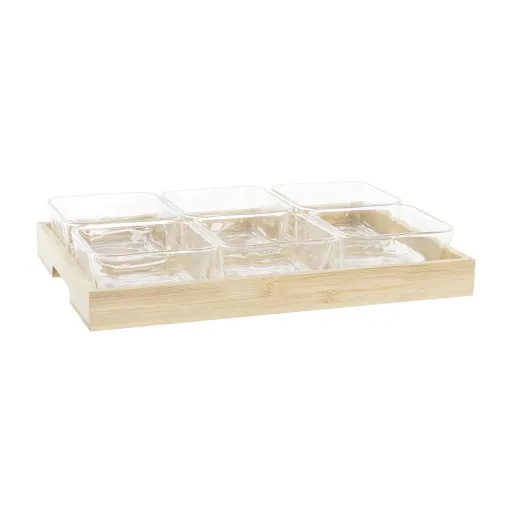 Bandeja de Aperitivos DKD Home Decor Natural Bambu Cristal 280 ml 32 x 21 x 6 cm