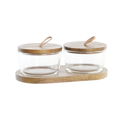 Conjunto de 2 Potes DKD Home Decor 20,5 x 10,5 x 7 cm Cristal Castanho Transparente Acácia 240 ml