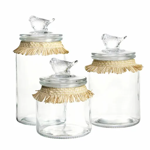 Conjunto de 3 Potes DKD Home Decor 11 x 11 x 22 cm Cristal Natural Transparente