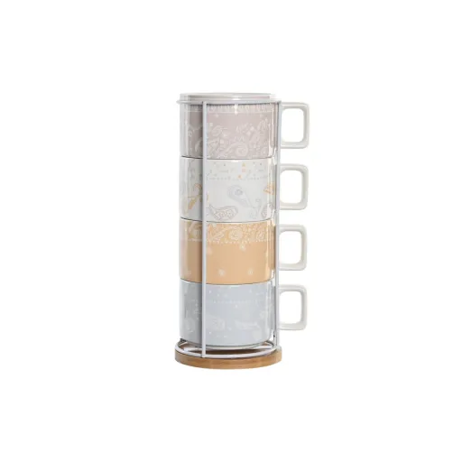 Conjunto de Chávenas de Café DKD Home Decor Amarelo Azul Branco Vermelho Metal Bambu Dolomite 260 ml 4 Peças