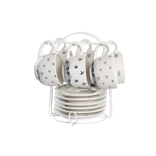 Conjunto de Chávenas com Pratos DKD Home Decor Azul Branco Metal Dolomite 180 ml 20 x 18 x 20 cm