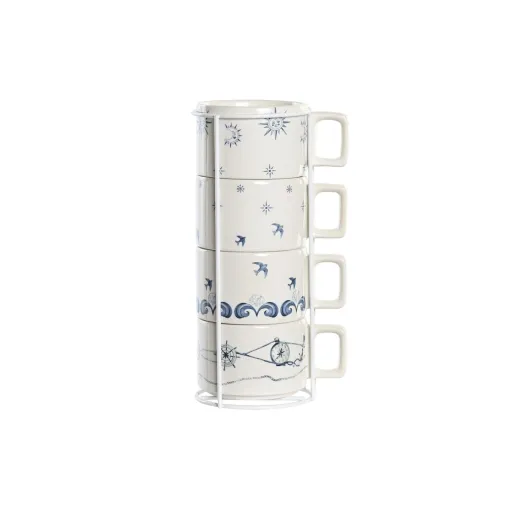 Conjunto de Chávenas de Café DKD Home Decor Azul Branco Metal Dolomite 260 ml 4 Peças