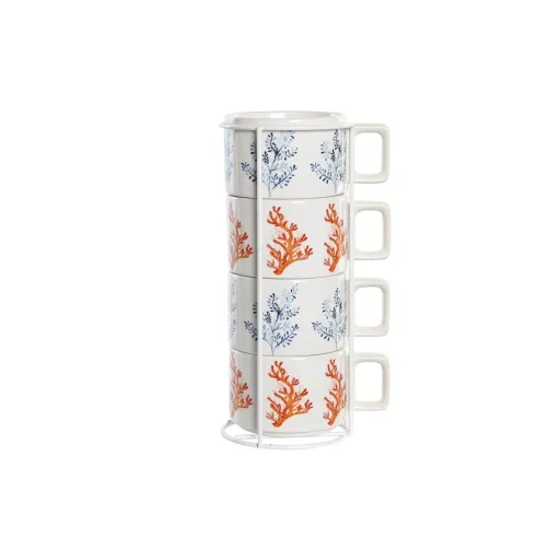 Conjunto de Chávenas de Café DKD Home Decor Azul Fúcsia Metal Dolomite Coral 260 ml 4 Peças