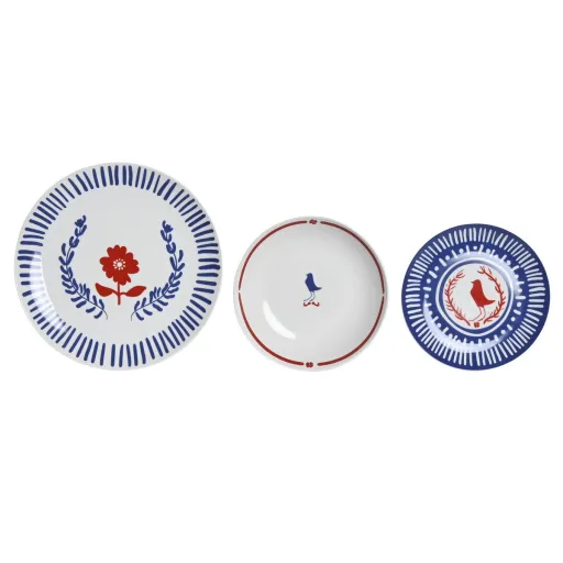 Conjunto de Louça DKD Home Decor Azul Branco Vermelho Porcelana Mediterrâneo 18 Peças 27 x 27 x 3 cm