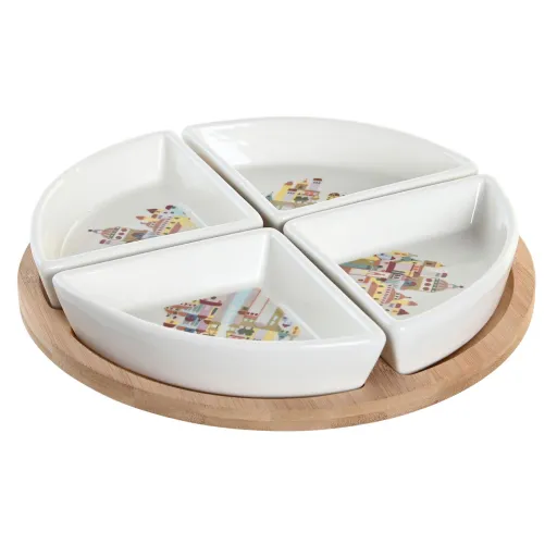 Conjunto para Aperitivos DKD Home Decor 21,5 x 21,5 x 1 cm Natural Vermelho Multicolor Grés Cottage Casas