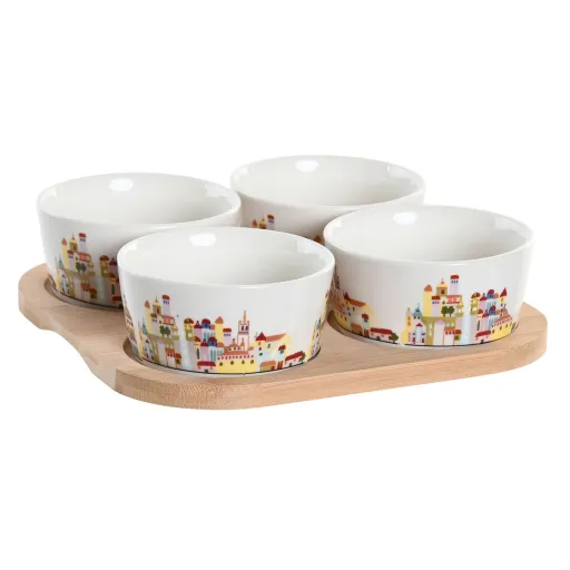 Conjunto para Aperitivos DKD Home Decor 19,7 x 19,7 x 1 cm Natural Azul Multicolor Grés Cottage Casas