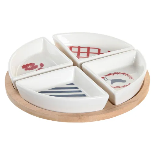 Conjunto para Aperitivos DKD Home Decor 21,5 x 21,5 x 1 cm Vermelho Azul Branco Grés Mediterrâneo Casas