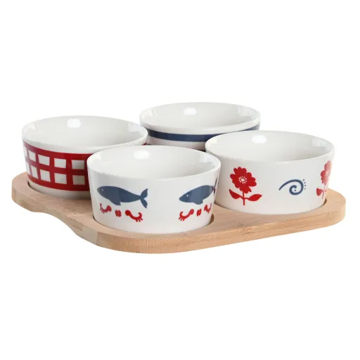 Conjunto para Aperitivos DKD Home Decor 19,7 x 19,7 x 1 cm Natural Vermelho Azul Branco Grés Mediterrâneo Casas