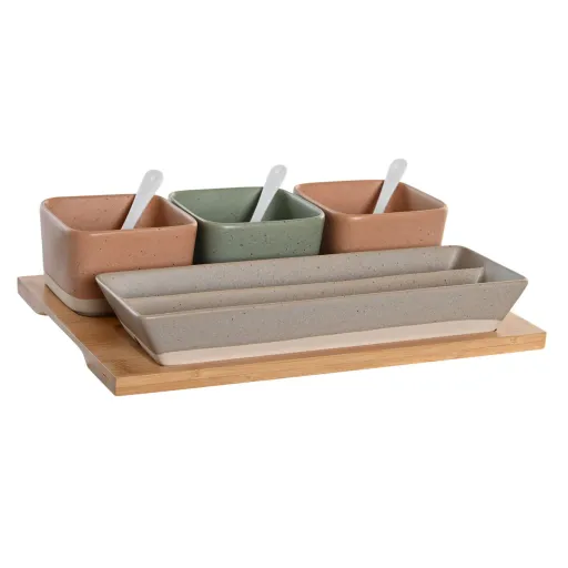 Conjunto para Aperitivos DKD Home Decor 26 x 9 x 4 cm Porcelana Multicolor Bambu 8 Peças Escandinavo