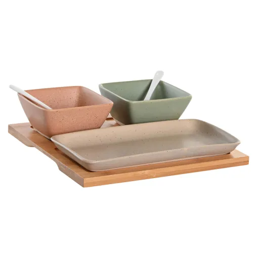 Conjunto para Aperitivos DKD Home Decor 24 x 23,5 x 1,5 cm Porcelana Multicolor Bambu 6 Peças Escandinavo