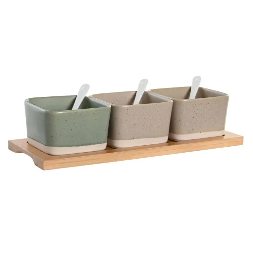 Conjunto para Aperitivos DKD Home Decor 29 x 11,5 x 1,5 cm Porcelana Multicolor Bambu Escandinavo