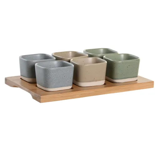 Conjunto para Aperitivos DKD Home Decor 21,6 x 15 x 1,5 cm Porcelana Multicolor Bambu Escandinavo