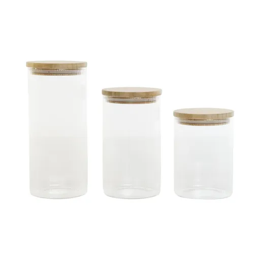 Conjunto de 3 Potes Home ESPRIT Transparente Silicone Bambu Vidro de Borosilicato 10 x 10 x 22,3 cm