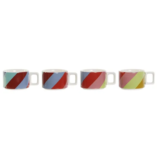 Conjunto de Chávenas de Café DKD Home Decor Branco Multicolor Marrom Claro Metal Bambu Dolomite Moderno 260 ml