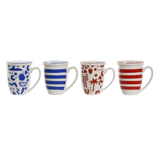 Chávena com Filtro para Infusões Home ESPRIT Azul Vermelho Aço Inoxidável Porcelana 380 ml (4 Unidades)