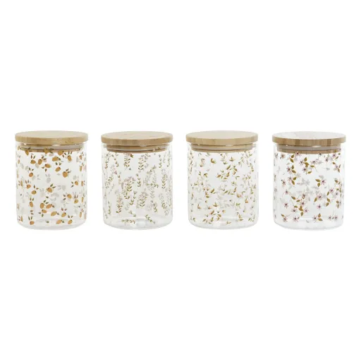 Bote DKD Home Decor Bambu Vidro de Borosilicato Shabby Chic 700 ml 10 x 10 x 12,5 cm (4 Unidades)