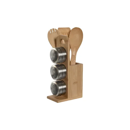 Porta Utensílios de Cozinha Home ESPRIT Bambu Aço Inoxidável 8 x 13 x 27 cm 6 Peças