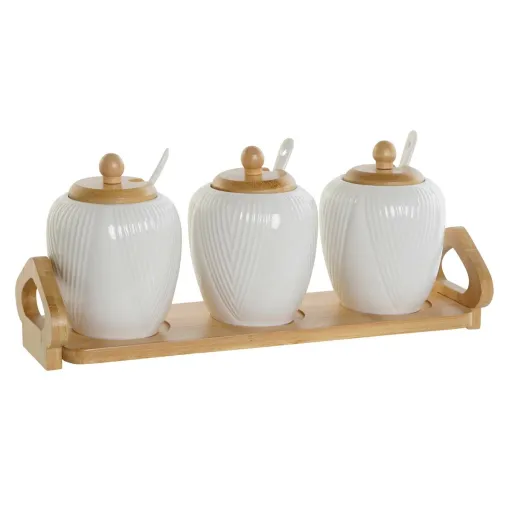 Açucareiro DKD Home Decor Branco Natural Bambu Porcelana 31 x 9 x 7 cm 4 Peças