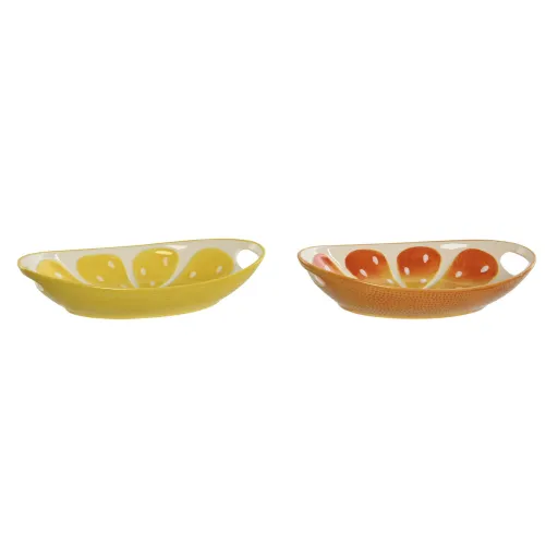 Bandeja de Aperitivos Home ESPRIT Verde Laranja Grés Limão 30,6 x 16,5 x 6 cm (2 Unidades)