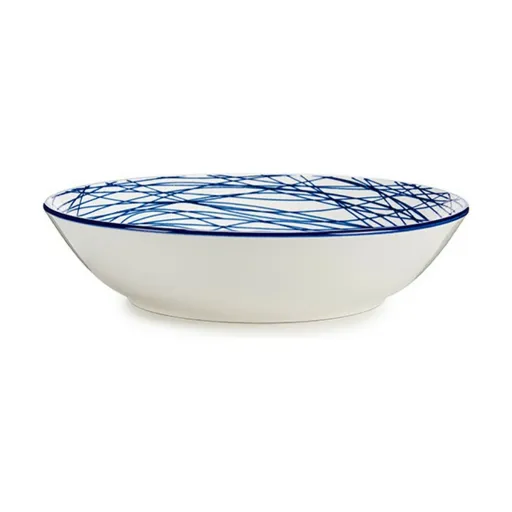 Prato Fundo Riscas Porcelana Azul Branco 6 Unidades (20 x 4,7 x 20 cm)