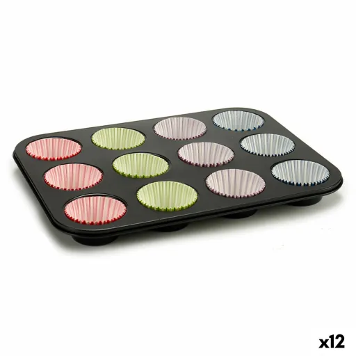 Forma para Queques Multicolor Bandeja para Forno (7 x 7 x 3 cm) (35 x 3 x 26,5 cm) (12 Unidades)