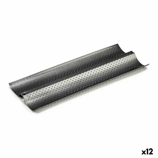 Molde para Baguetes Cinzento Escuro Metal Aço com Carbono 16 x 2,5 x 38 cm Pão (12 Unidades)