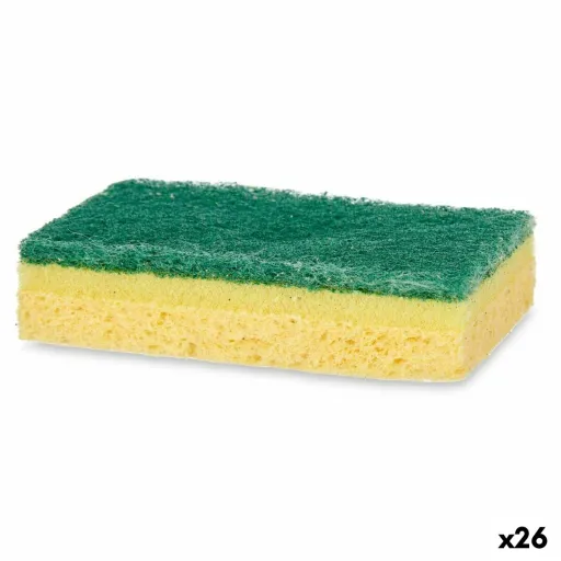 Conjunto de Esfregões Amarelo Verde Cellulose Fibra Abrasiva 10,5 X 6,7 X 2,5 cm