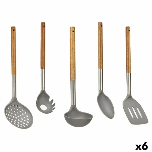 Conjunto de Utensílios de Cozinha Cinzento Aço Inoxidável Acácia (6 Unidades)