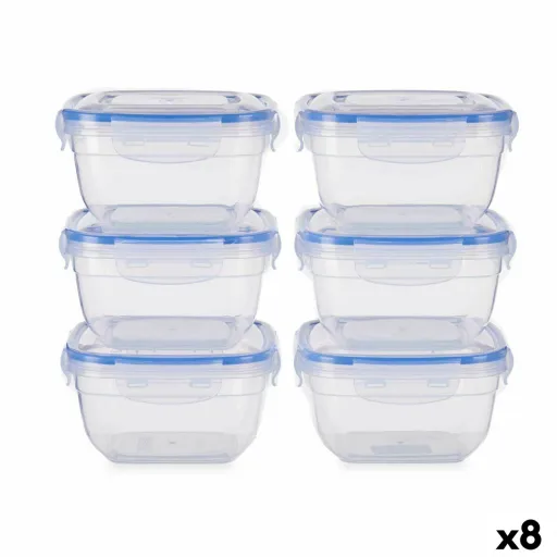 Conjunto de Lancheiras Hermético Azul Transparente Plástico 900 ml 14,5 x 8,5 x 14,5 cm (8 Unidades)