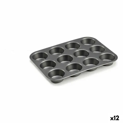 Molde de Bolos Cinzento Escuro Metal Aço com Carbono 20 x 2 x 26 cm (12 Unidades)