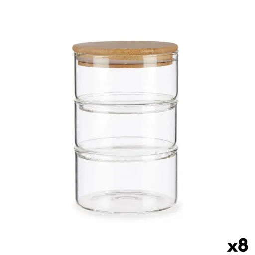 Conjunto de Recipientes de Cozinha Herméticos Empilháveis Transparente Bambu 1,2 L 11,2 x 17,5 x 11,2 cm (8 Unidades)