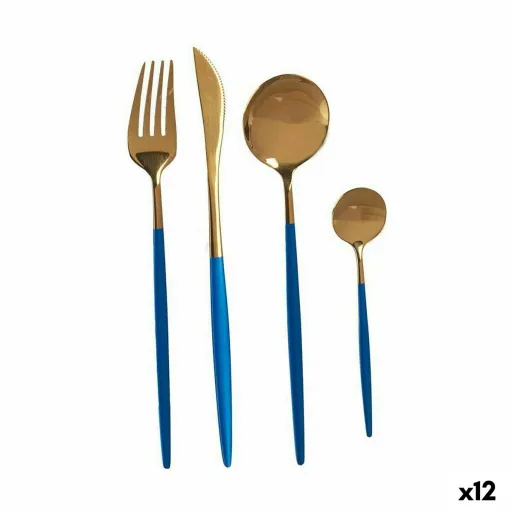 Conjunto de Talheres Azul Dourado Aço Inoxidável (12 Unidades)