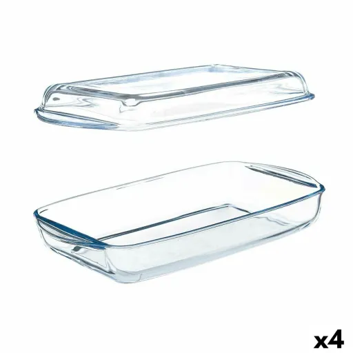 Bandeja com Tampa Borcam Transparente Vidro de Borosilicato 1,9 L (4 Unidades)