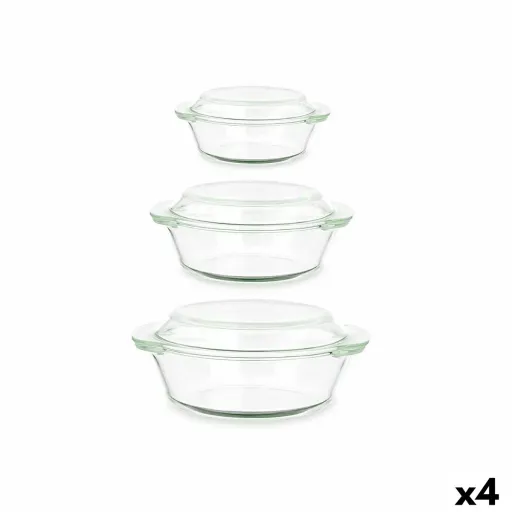 Caçarolas Conjunto Vidro de Borosilicato Transparente 700 ml 1 L 1,5 L (4 Unidades)