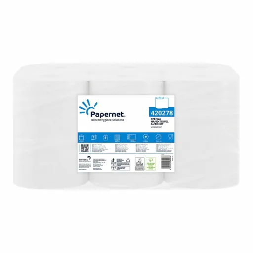 Papel para Secar as Mãos Papernet Autocut 418997 Branco Dupla Camada 6 Unidades