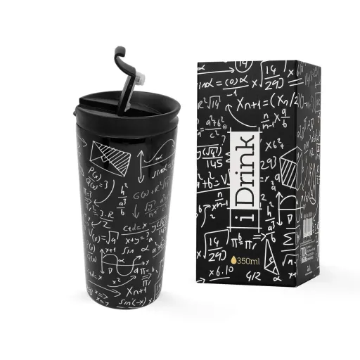 Caneca Térmica com Tampa ITotal Mathematics Parede Dupla Preto Aço Inoxidável 350 ml