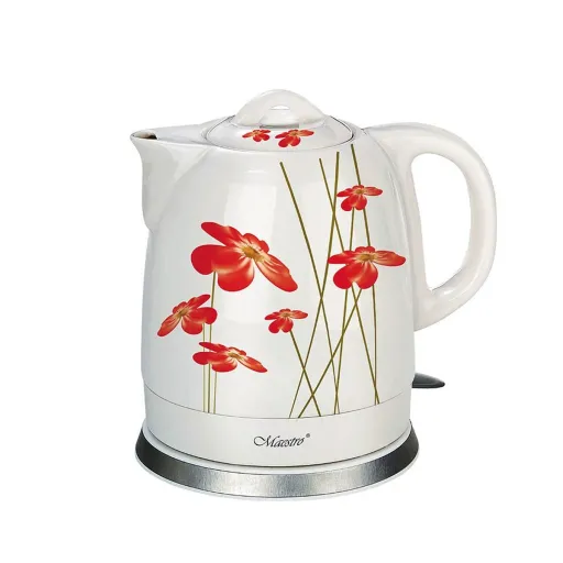 Fervedor de Água e Chaleira Elétrica Feel Maestro MR-066 Red Flowers Branco Vermelho Cerâmico 1200 W 1,5 L