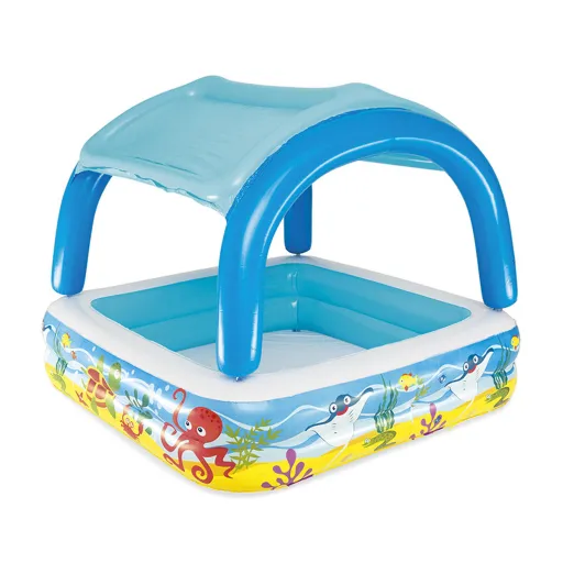 Bestway Piscina Inflável Infantil com Teto Removível 140x140x114cm +2 Anos Jardim 52192