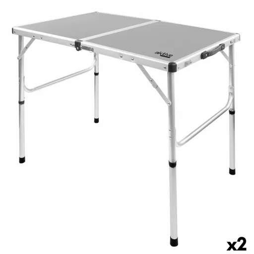 Mesa Dobrável Aktive Camping Cinzento 90 x 70 x 60 cm (2 Unidades)