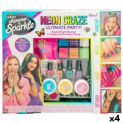 Conjunto de Beleza Cra-Z-Art Ultimate Party 10 x 1 x 7,5 cm Infantil Neon Unhas Cabelo Corpo 4 Unidades