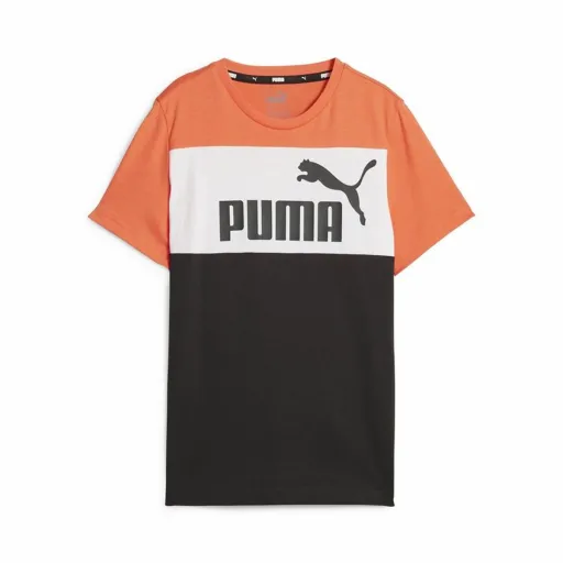 Camisola de Manga Curta Infantil Puma Ess Block Preto Laranja