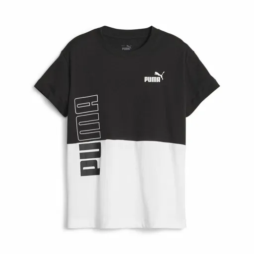 Camisola de Manga Curta Infantil Puma Power Colorblock Branco Preto