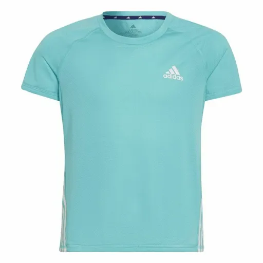 Camisola de Manga Curta Infantil Adidas Aeroready Three Stripes Água-Marinha