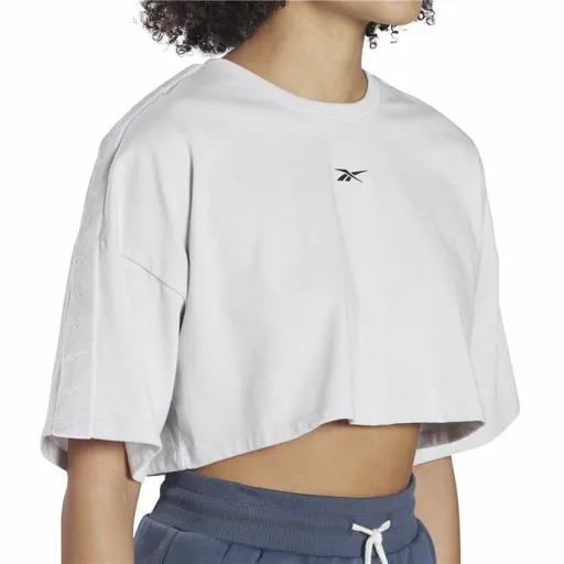 Camisola de Manga Curta Mulher Reebok Fitness Crop Vector Velour Cinzento Claro